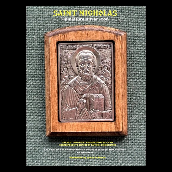 SAINT NICHOLAS the WONDERWORKER Miniature Silver Icon / Handmade. St. Petersburg